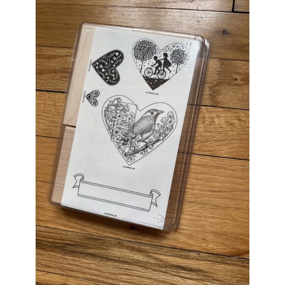 Stampin' Up! Take It To Heart Rubber Stamp Set New Wooden Blocks Uncut Set Of 5 - Picture 1 of 3